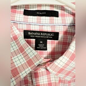 Banana Republic Slim Fit Red and White Plaid Cotton Dress Shirt